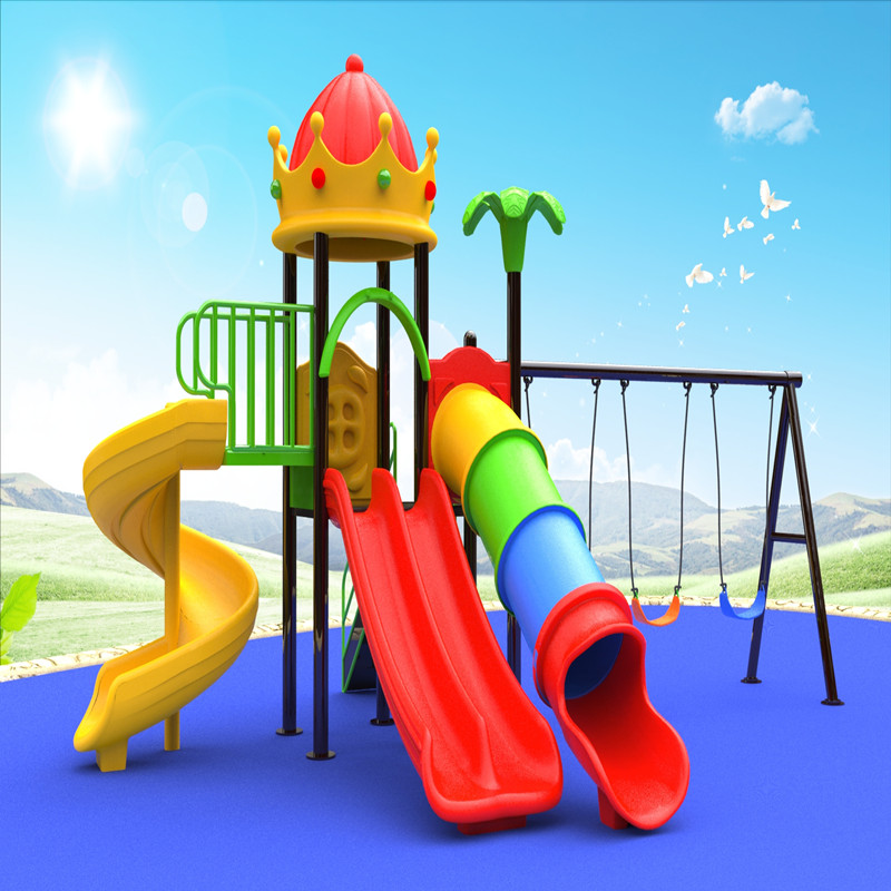 attrezzature per parchi giochi all'aperto con tetto a corona per bambini con gioco di scivoli per bambini